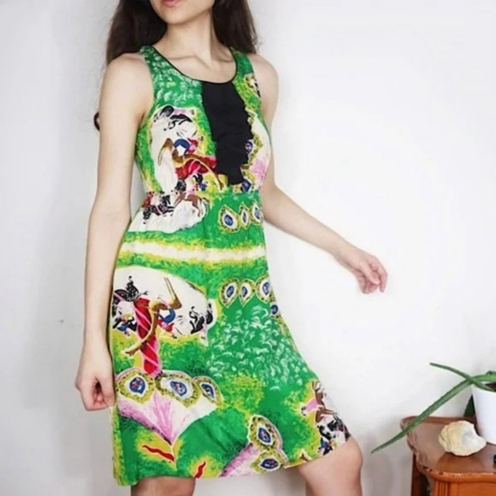 Anthropologie Moulinette Soeurs Silk Panoply Carousel Horse Sleeveless Dress.